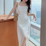 Casual Sleeveless Ladies Midi Dress Summer New Fashion Elegant Split Women Solid Party Dress Vestidos