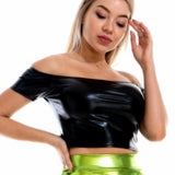 Sexy Slash Neck Off Shoulder Metallic Crop Glitter Holographic Tank Top Short Vest Rave Festival Clubwear