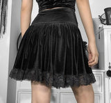New Corduroy Black Women Mini Skirt Women Vintage 90s Aesthetic School Girl Mini Skirts Gothic Lace Trim Hem Cute Kawaii Clothes