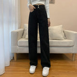 Women High Waist Casual Jeans Korean Style Streetwear All-match Ladies Straight Denim Pants