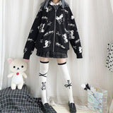 Gothic Coat Sweatshirts Women Preppy Kawaii Long Sleeve Zip Up Hoodie Japanese Cute Top