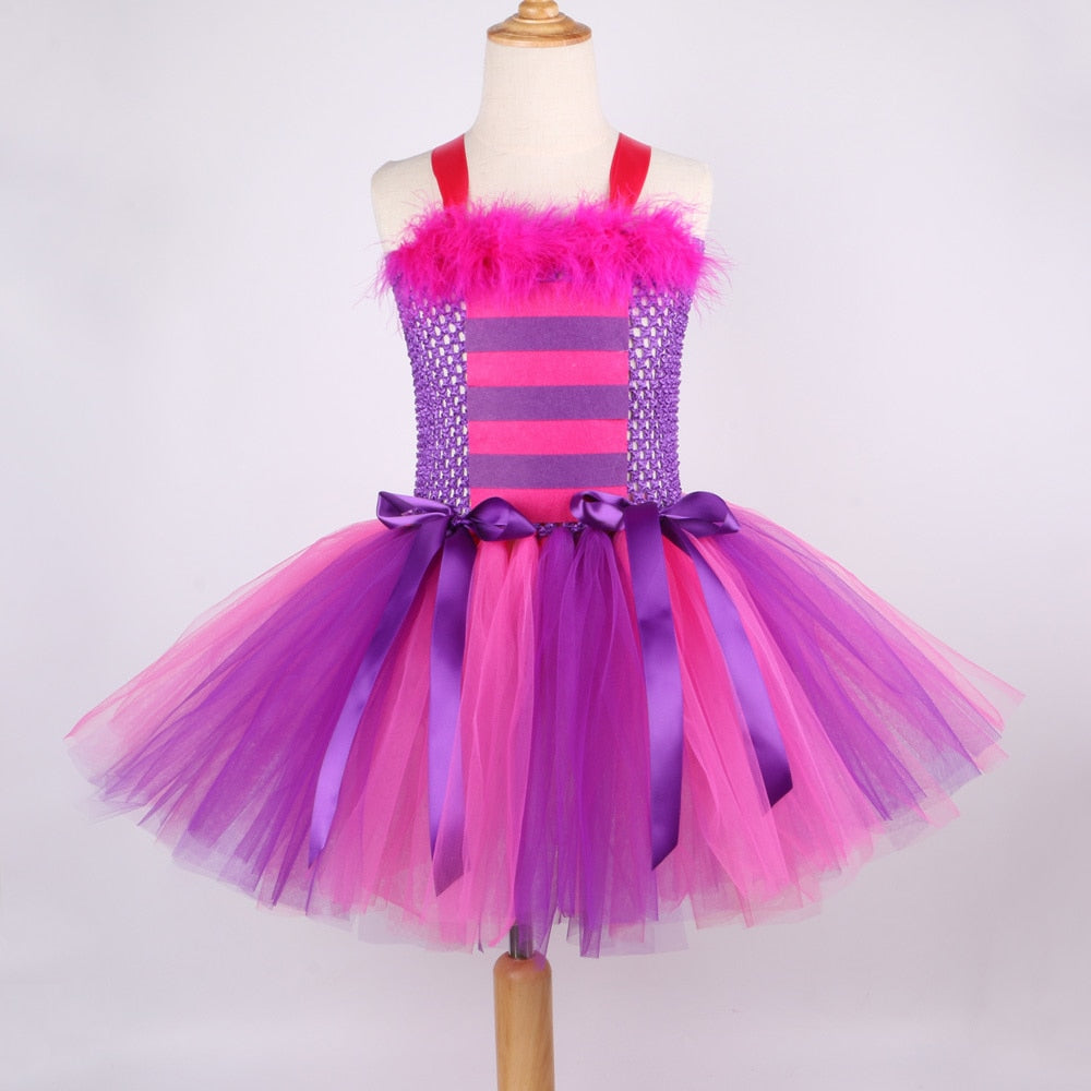 Cheshiree Cat Tutu Dress for Girls Halloween Costumes for Kids Animal Dresses with Headband Princess Girl Birthday Party Outfits