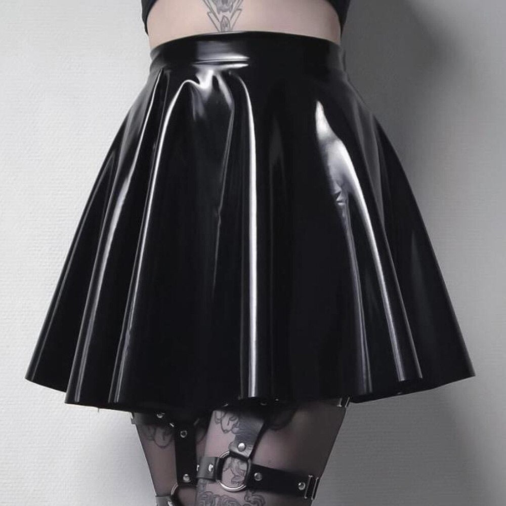 Vintage Faux Leather Woman Summer korean A Line Skirt Punk Gothic Women Party Streetwear