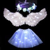 Light up Kids  Adult Angel Wings Halo White Feather Wing Party Costume Christmas Gift  Birthday Glow Party Fancy Dress Gift