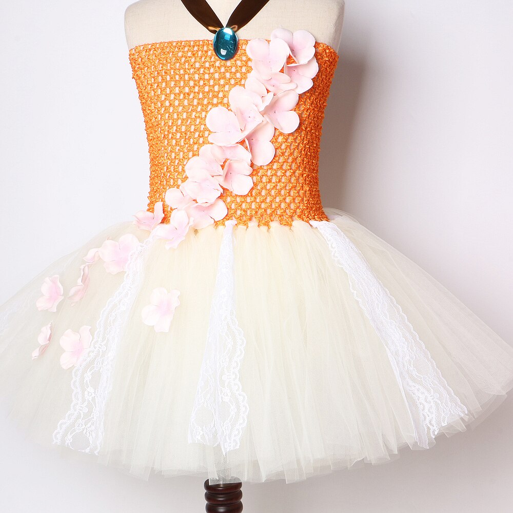 Orange Beige Princess Dresses for Baby Girls Dress Up Costume for Kids Halloween Tutus with Lace Flower Crown Girl Birthday Gift