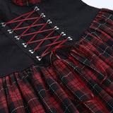 Red Plaid Grunge Y2K Mini Dresses Girls Punk Preppy Women Kawaii Short Sleeve Lace Up Robe Femme Lolita Harajuku Bandage Dresses