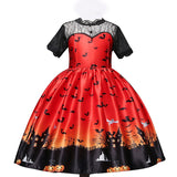 Halloween Princess Costume For Girls Carnival Cosplay Party Fancy Dress Up Children Kids Christmas Lace Pumpkin Print Clothing