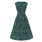 2021 Vintage Polka Dot High Waist Slim Runway Midi Dresses Women Sleeveless O-Neck Pockets Summer Casual Elegant Dress