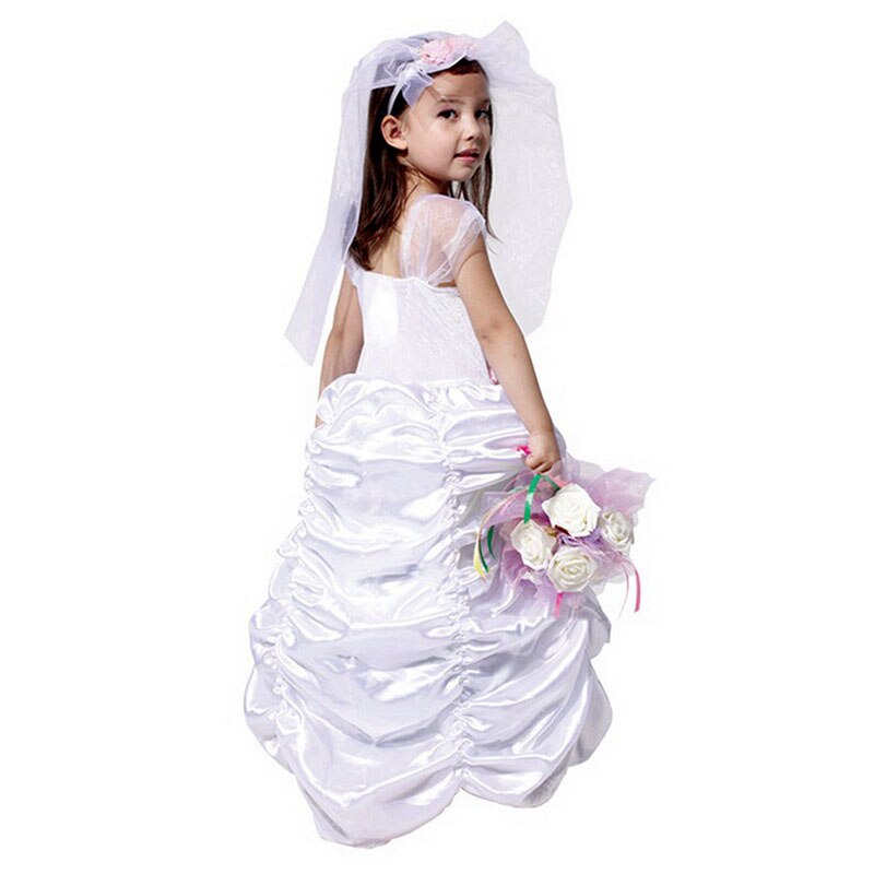Little Bride Wedding Belle Costumes Girls White Color Bride Costume Halloween Masquerade Party Dress