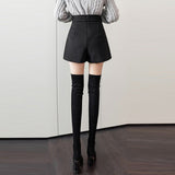 Women Casual Shorts Skirts Korean Style All-match Vintage Woolen High Waist Ladies Elegant Short Pants