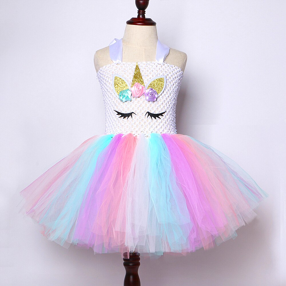 Pastel Unicorn Tutu Dress for Girls Princess Unicorn Birthday Costume Kids Girl Halloween Christmas Dress Outfit with Headband