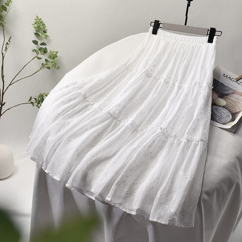Women A-Line Pleated High Waist Sweet Elegant Vintage Skirt