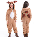 Reindeer Elk Christmas Costume Festival Santa Clause for Boys Girls New Year Kids Flannel Hooded Pajamas Xmas Fancy Party Dress