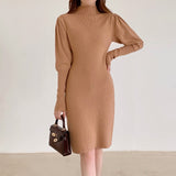 2023 Autumn Winter Fashion Sexy Half High Neck Women's Mini Knit Dress Casual Bodycon Solid Long Sleeve Ladies Dress