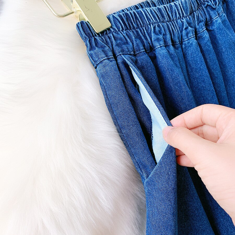 New Arrival Women Summer Denim Long Cotton Denim Material High Waist A-Line Skirt