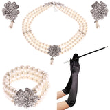 Audrey Hepburn Breakfast at Tiffanys 1950s Costume Jewelry Accessory Set Pearl Necklace Earring Bracelet Glove Cigarette Holder