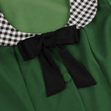 Square Neck Single-Breasted Bow Vintage Green A-Line Midi Short Sleeve Pinup Dress