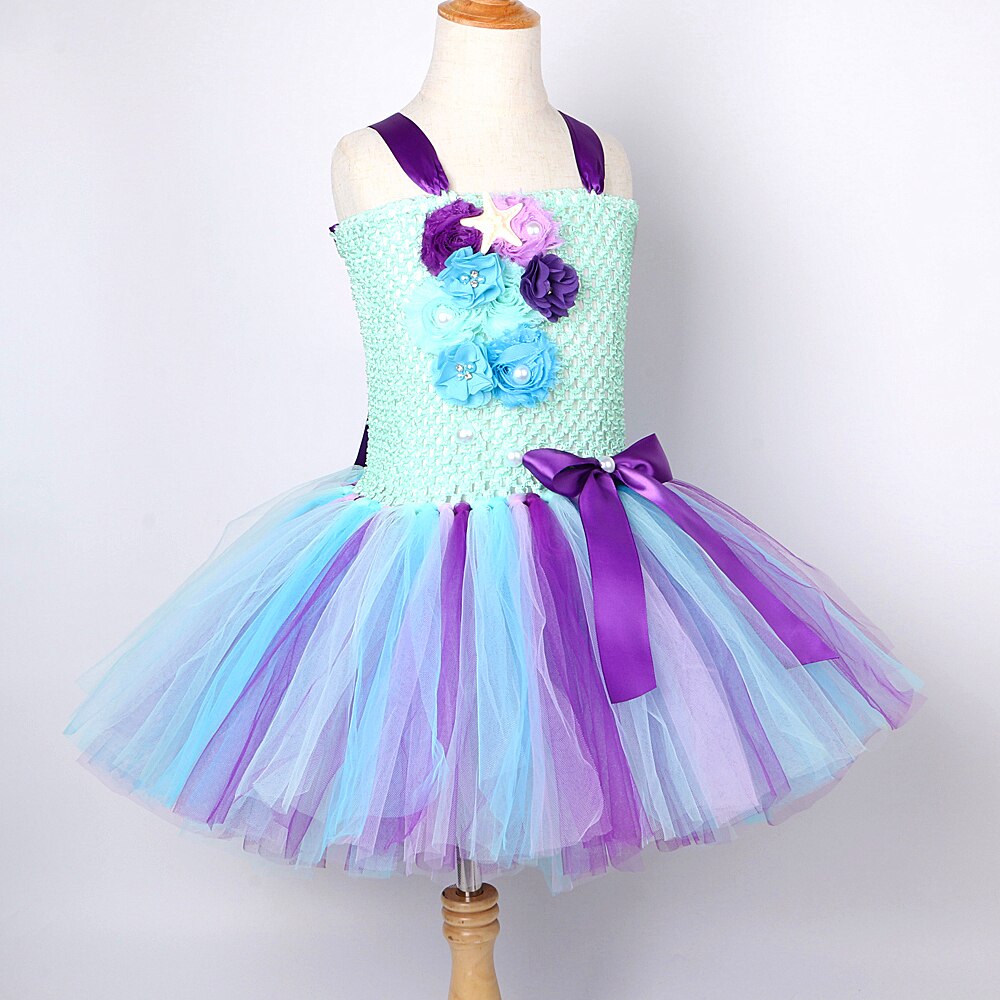 Little Mermaid Dress Up Costume for Girls Princess Sea-maid Dresses with Headband Kids Girl Birthday Clothes Outfit 1-14 Years