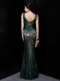 Mermaid Bright Sequin Long Evening Dress Party Etiquette Celebration Robe Dress Sleeveless V-neck Sexy Gowns