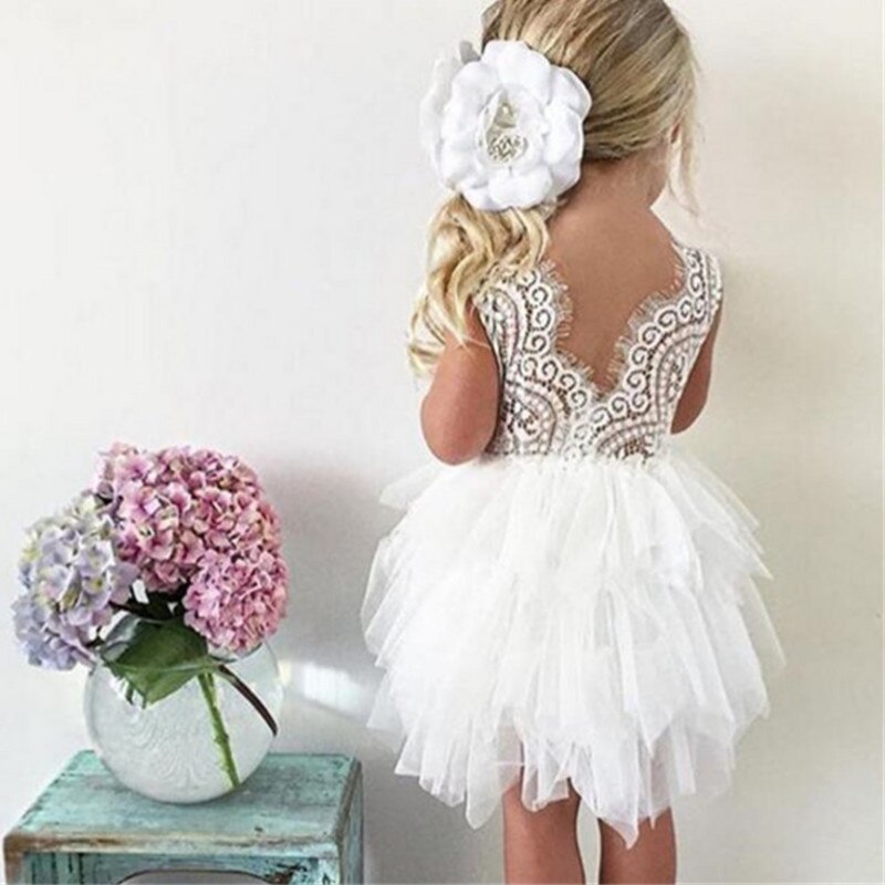 Toddler Baby Girls Dress Lace Embroidery Sleeveless Summer Tutu Party Ball Gown Kids Children Birthday Baptism Princess Costume