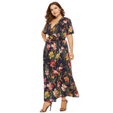 Plus Size Women 5XL 6XL Summer Party Boho V Neck Short Sleeve Print Beach Wear Long Maxi Bohemian Dress