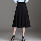Women Casual Long Korean Style Plain Color All-match High Waist Elegant A-line Skirt