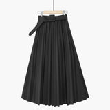 New Spring Pleated Women High Waist Solid Sweet Skirts Sashes Streetwear