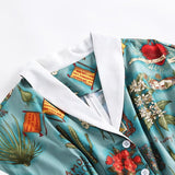 Multicolor Print 50s Style Rockabilly Vintage Swing Button Up Pinup Robe Female A-Line Midi Cotton Dress