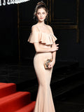 Navy Blue Formal Evening Dresses Mermaid Elegant Evening Dress Long Leaf edge Sling Prom Gowns Backless Robe De Soriee