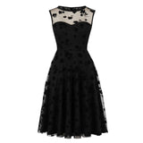 2023 Floral Embroidered Mesh Overlay Elegant High Waist Black Tunic Dresses for Women Sleeveless A Line Winter Party Dress