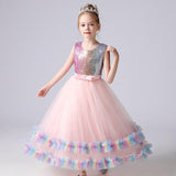 Baby Girl Pink Princess Dress Sequin Flower Girl Dress Birthday Party Dress Kids Formal Wear Wedding Party Dress With Bow