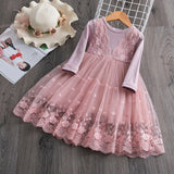 Children Autumn Dresses For Girls Winter Long Sleeve Flower Lace Tulle Tutu Princess Dress Kids Wedding Party Casual Clothes