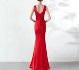 V-neck Elegant Party See-through Beaded Long Evening Dress