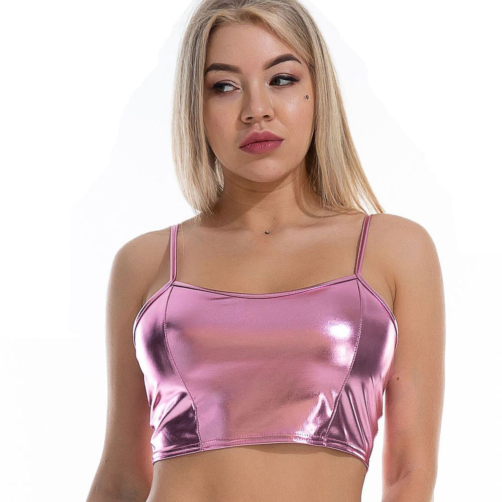 Sexy Reflective Bralette Crop Holographic Cami Top Backless Adjustable Strap Tank Top Camis Clubwear