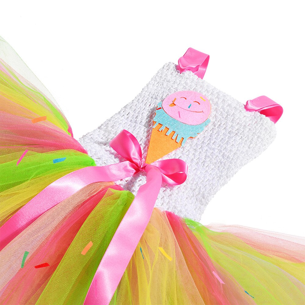 Candy Ice Cream Cake Birthday Dress for Girls Kids Rainbow Dresses Toddler Baby Girl Costume Birthday Party Gift Children Outfit