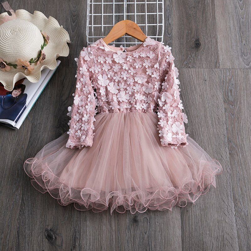 Flower Princess Dress For Girls Winter Long Sleeve Princess Party Tutu Christmas Costume Kids Children 2-7 Year Casual Clothes