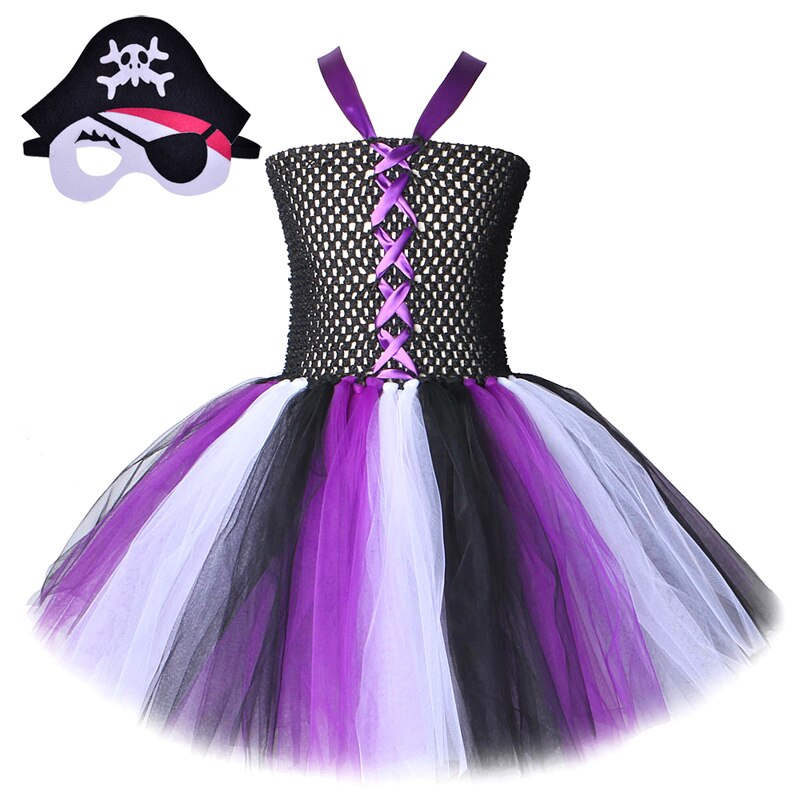 Pirate Girls Tutu Dress with Mask Children Halloween Party Costumes for Kids Fancy Dresses Princess Piratees Tulle Outfit 1-12Y