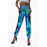 Shiny Holographic Pants Loose High Waist Metallic Trousers Dance Performance Hip Hop Pants Streetwear Joggers