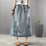 Denim Women A-line High Waist Jeans Midi Skirt Casual Loose Korean Trendy Streetwear