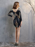 Full-Sleeve Backless Evening Dress Sequins Embroidery Party Gowns New Gold White Burgundy Dresses