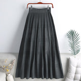 Fashion Women Winter Casual Elastic High Waist Midi Skirt A Line Elegant Solid Pleated Knitted Skirts