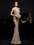 Sexy Backless V Neck Cocktail Dress Sleeveless Suspender Party Dress Floor Length Sequins Mermaid Robes Women Vestidoes New