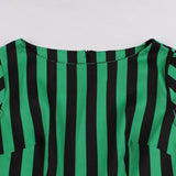 Green and Black Striped Vintage Cotton Pleated Women Cap Sleeve Plus Size Retro Pin Up Dress with Belt