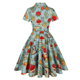 1950s Style Cactus Print Vintage Button Up Cotton Rockabilly Elegant Short Sleeve A-Line Retro Dress