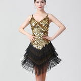 1920s Charleston Flapper Girl Fancy Dress Fringe Sequin Dress Sexy V-Neck Spaghetti Strap Party Latin Dance Costume