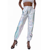 Shiny Holographic Pants Loose High Waist Metallic Trousers Dance Performance Hip Hop Pants Streetwear Joggers