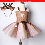 Brown Deer Tutu Dress for Girls Christmas Halloween Costume Kids Reindeer Princess Dresses Knee-length Xmas Children's Clothes