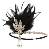 1920s Flapper Headband Feather Headpiece Roaring 20s Great Gatsby Inspired Leaf Medallion Pearl Women Hair Accessories