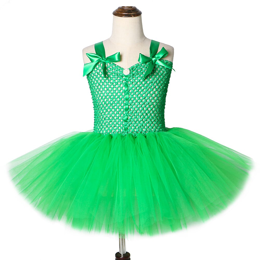 Solid Green Tutu Dress for Baby Girls Fairy Dresses for Ireland St.Patrick's Day Kids Girl Halloween Christmas Costumes V-neck