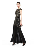 New 1920S Sequined Evening Dress Hand beads Floor length Party Dress Cap Sleeve Tulle Mermaid Formal Dress Black Gold Pink Gown